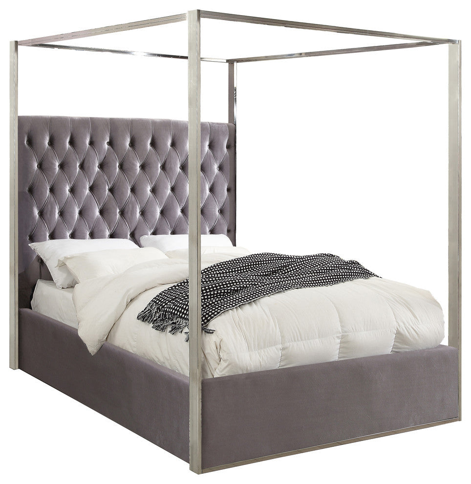 Porter Velvet Bed, Gray, Queen
