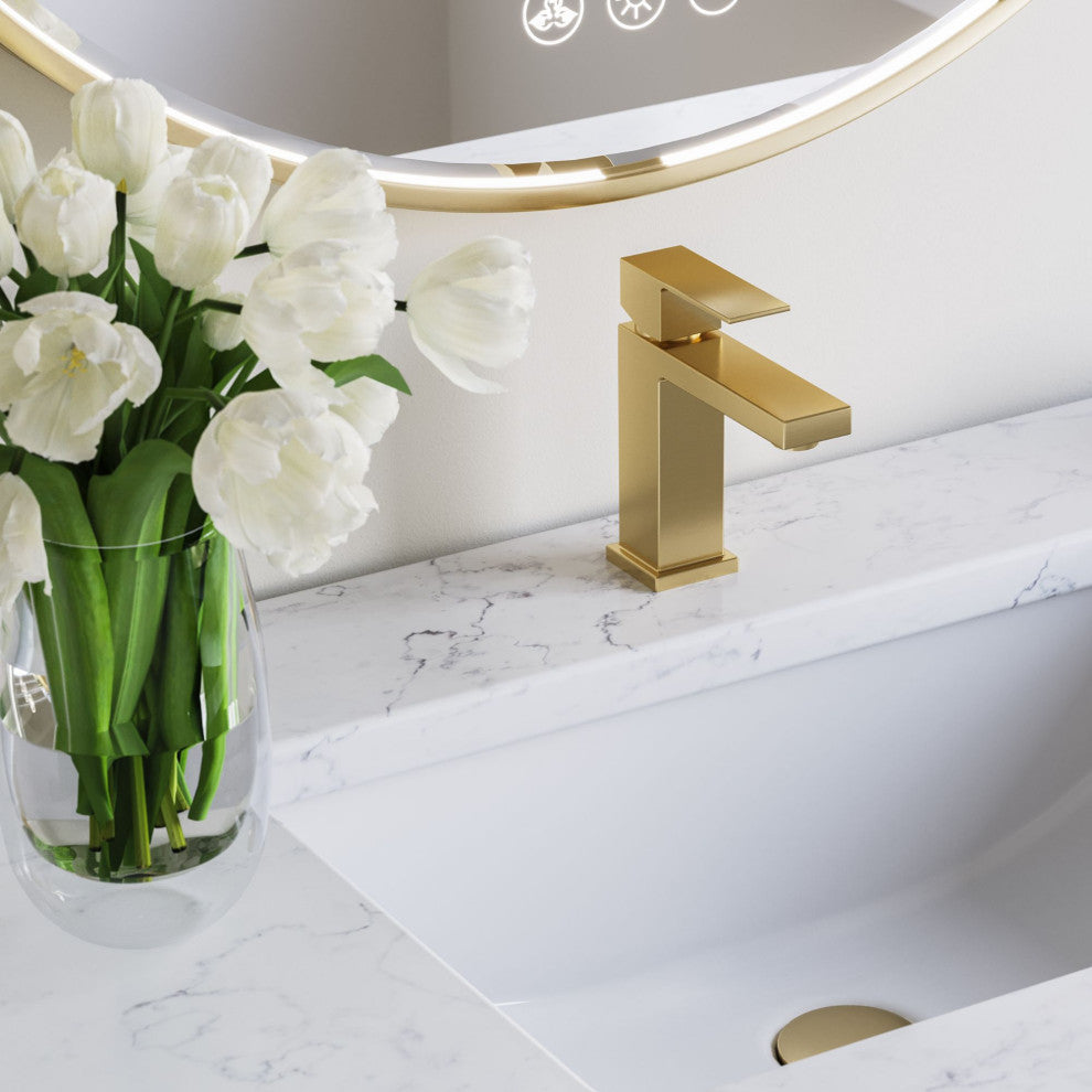 Bahia Bath Vanity, Oak, 48", Brushed Gold Hardware, Single, Freestanding