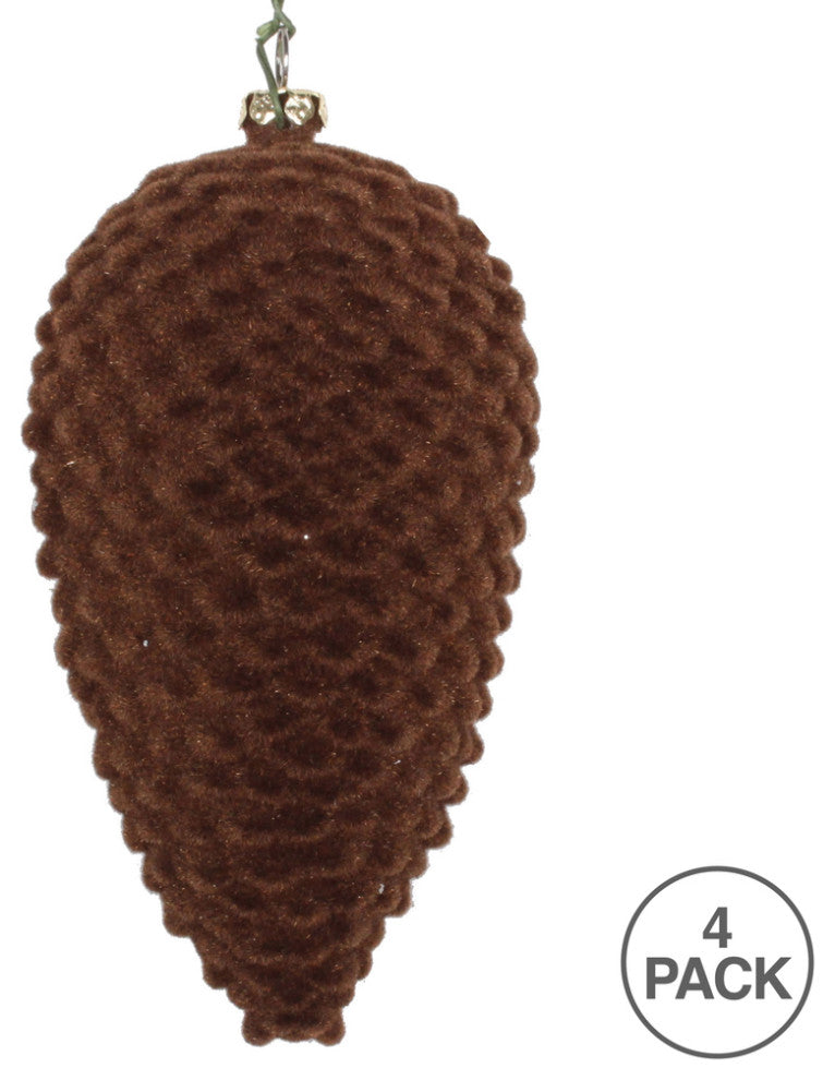 Vickerman Mt195675D 5" Chocolate Flocked Pinecone Christmas Ornament, Set of 4