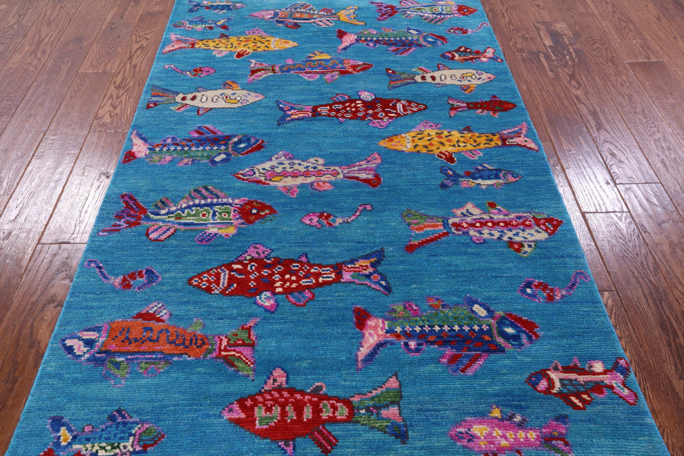 Gabbeh Fish Design Handmade Wool Rug 4' 1" X 6' 1" - Q15473