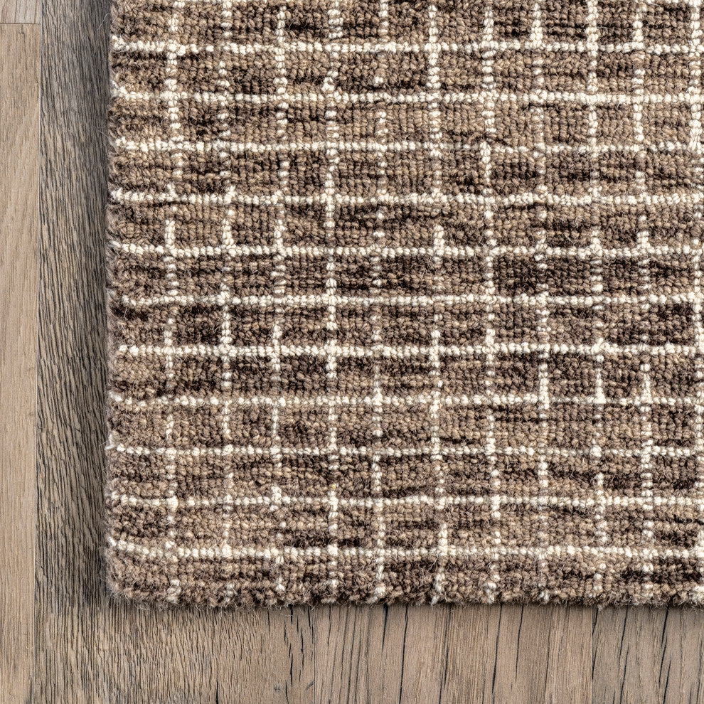Melrose Checked Wool Area Rug, Brown 6''x9''