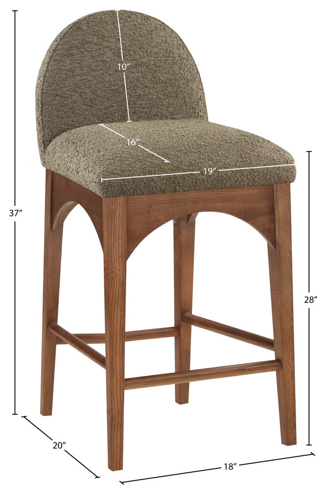 Waldorf Chenille Upholstered Stool, Black, Chenille, Natural Finish, Olive, Boucle Fabric, Walnut Finish