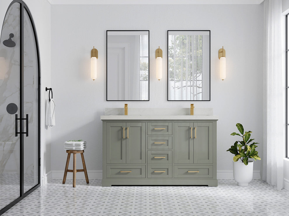 Boston 60 Double Bathroom Vanity in Evergreen 2" Carrara Quartz