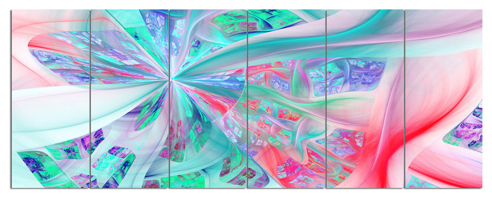Multi Color Fractal Exotic Plant Stems, Abstract Canvas Print, 70"x28", 6 Panels