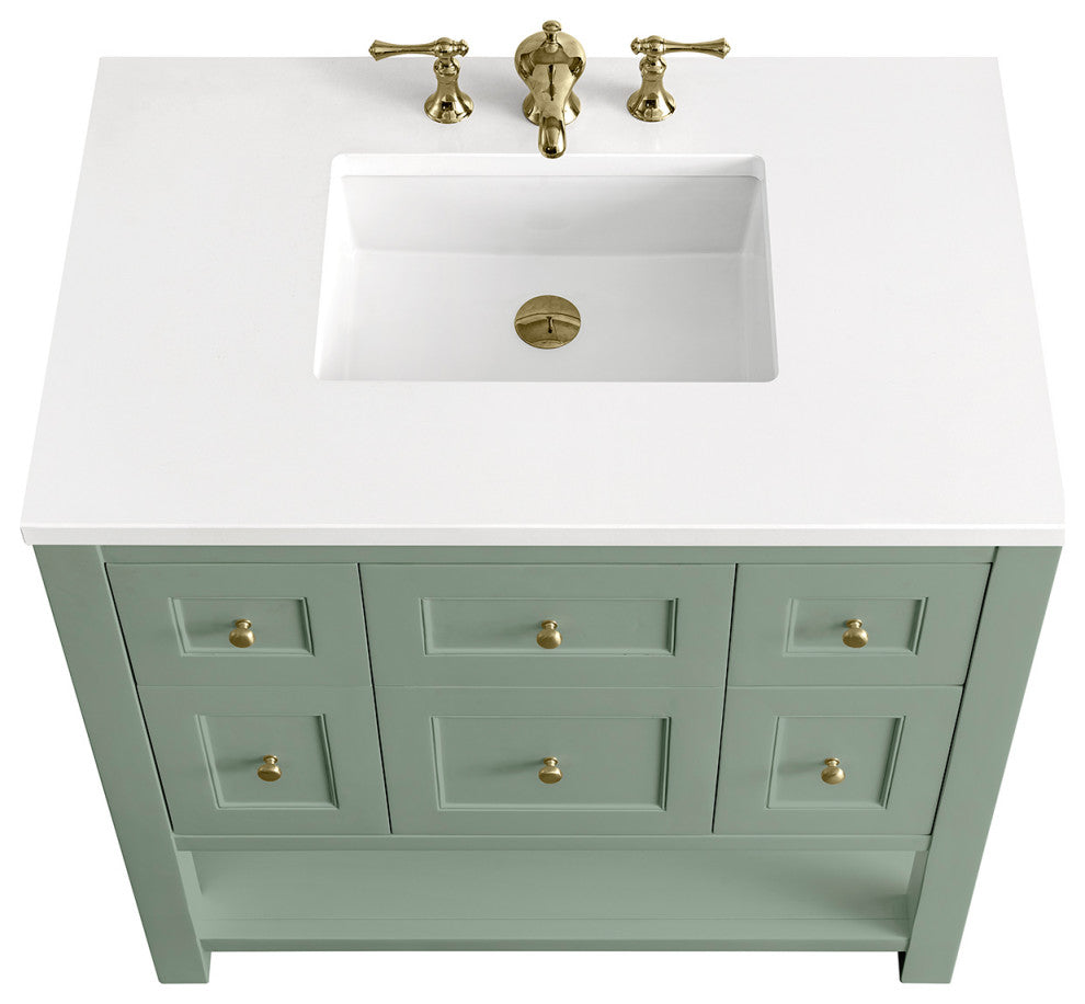 Breckenridge 36" Single Vanity, Smokey Celadon,  White Zeus Quartz Top