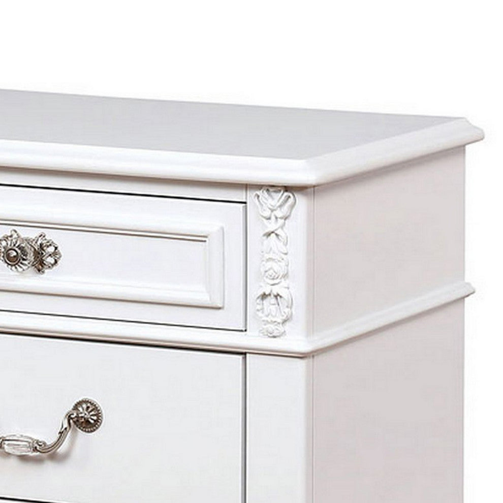 Benzara BM241909 Nightstand With 3 Drawers and Built In USB Port, White