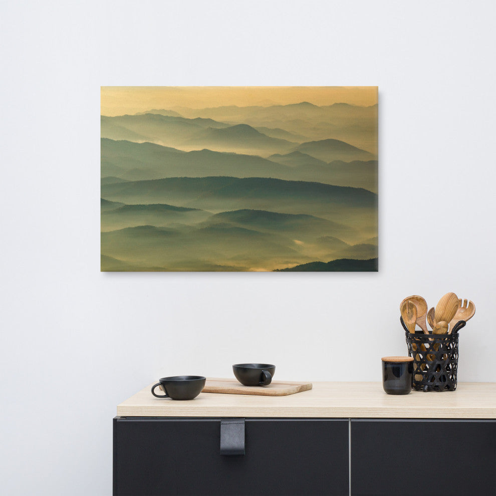 Foggy Mountain Layers at Sunset Landscape Photo Canvas Prints, 24" X 36"