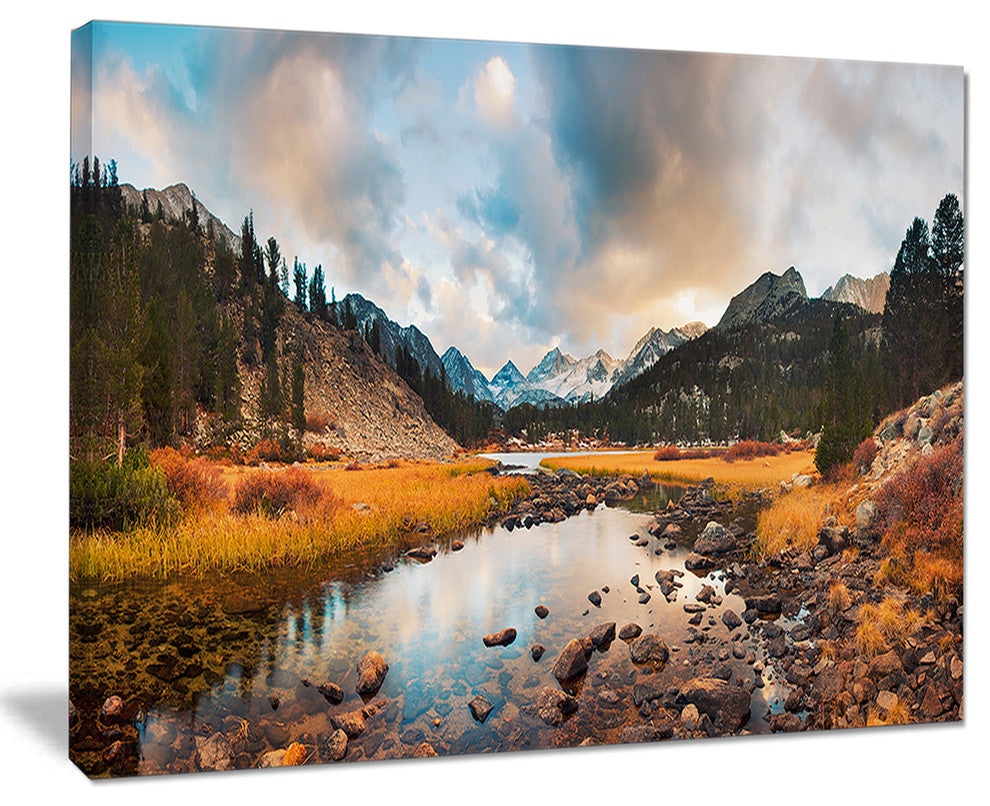 "Rocky Lake Sunset Panorama" Modern Seashore Canvas Art, 40"x30"