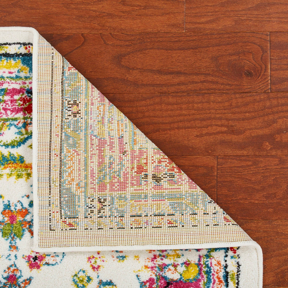 8" x 9" White and Red Bohemian Area Rug