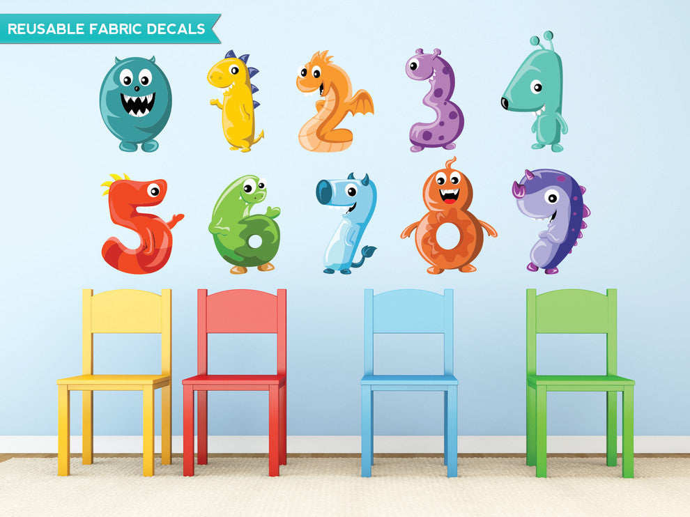 Monster Numbers Fabric Wall Decals, Size Large