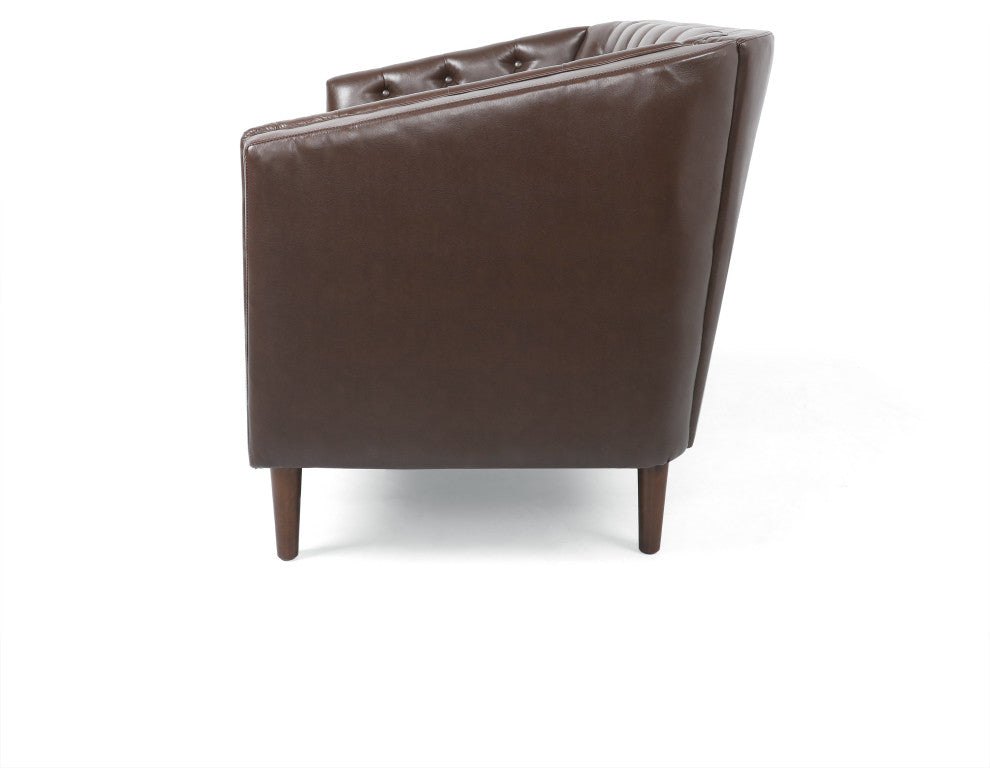 Jelm Contemporary Tufted Loveseat, Dark Brown, Pu + Birch