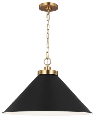 Wellfleet Wide Cone Pendant, Midnight Black and Burnished Brass