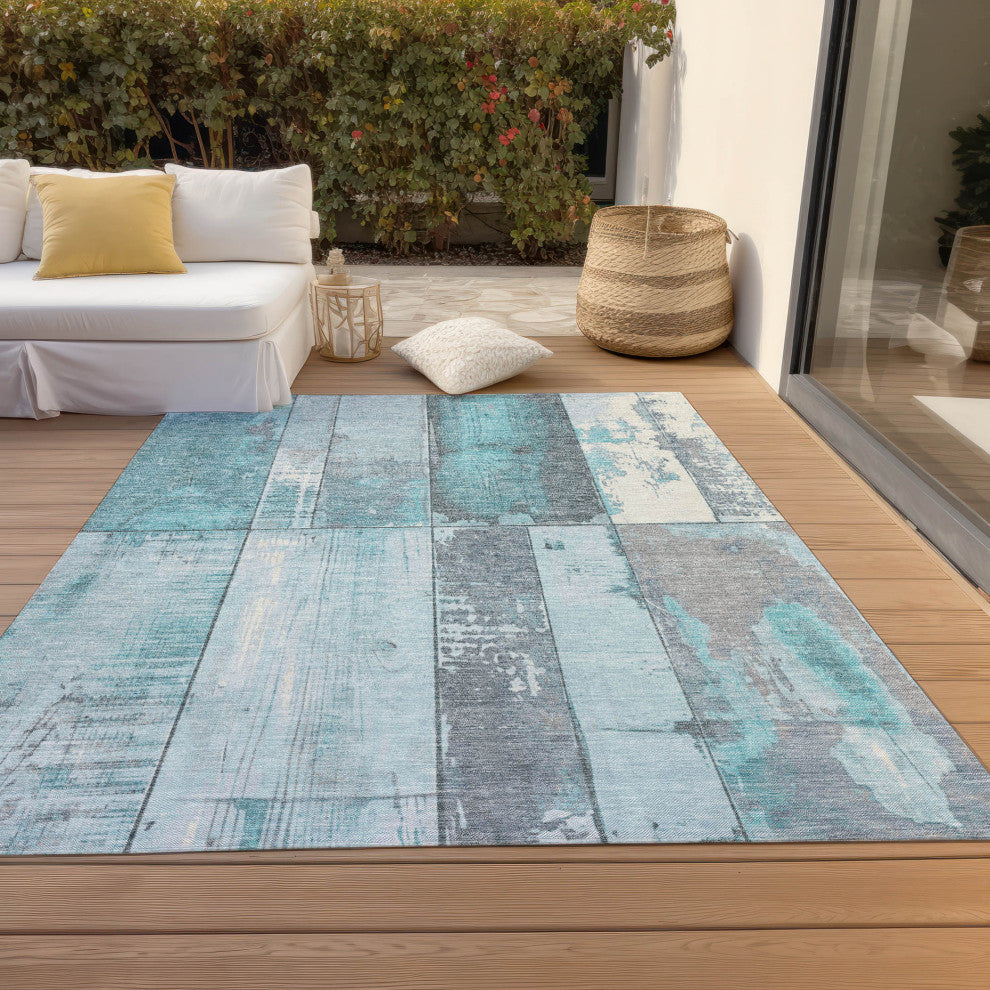 Machine Washable Indoor/Outdoor Chantille ACN1877 Teal 10' x 14' Rug