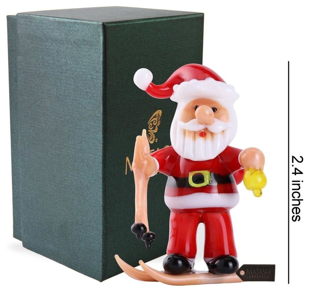 Murano Christmas Winter Decorative Glass Santa with Skis Figurine