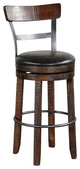 Dark Rustic Ladder Back Swivel Barstool Black Leather Seat 30"H