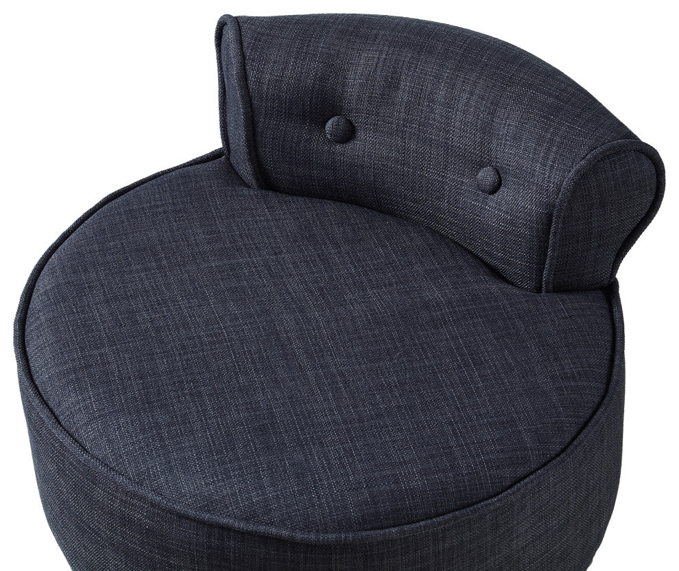 Ludovic Linen Contemporary Nailhead Trim Rolled Back Vanity Stool, Dark Grey