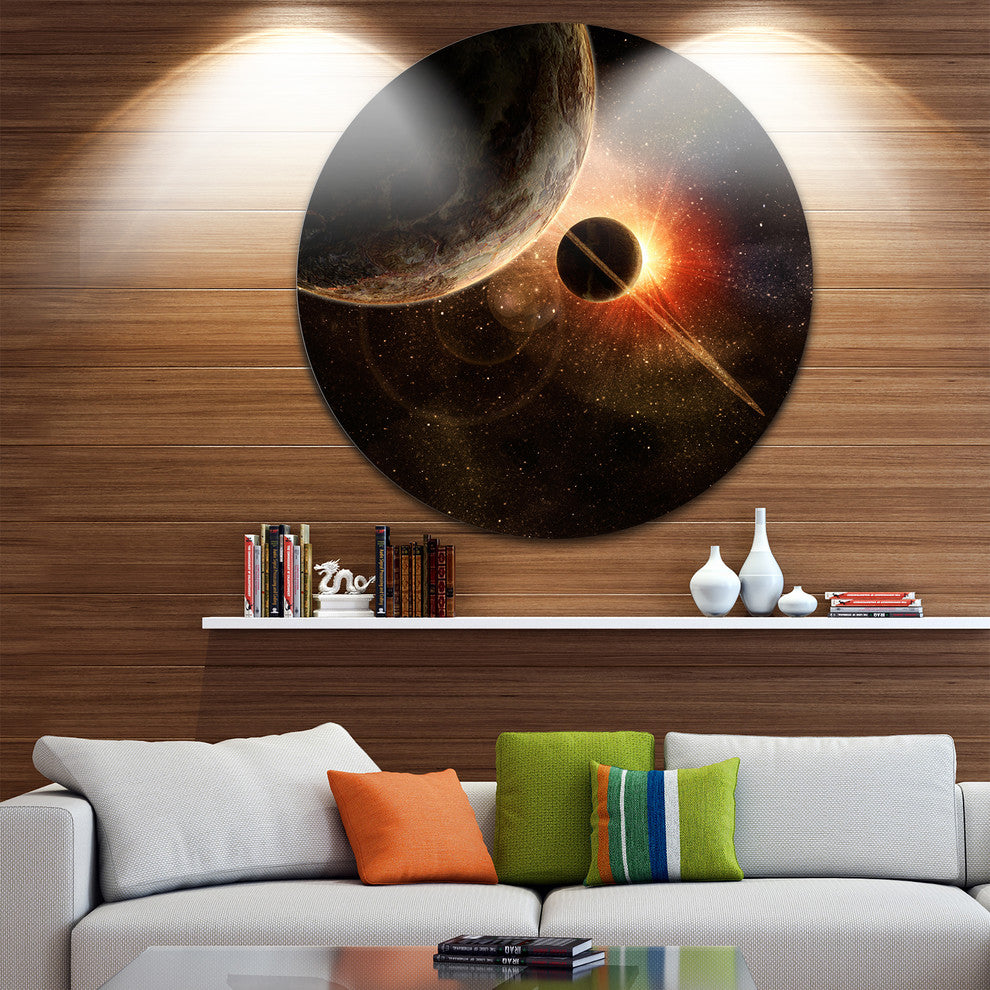 Planet With Rings, Contemporary Round Wall Art, 23"