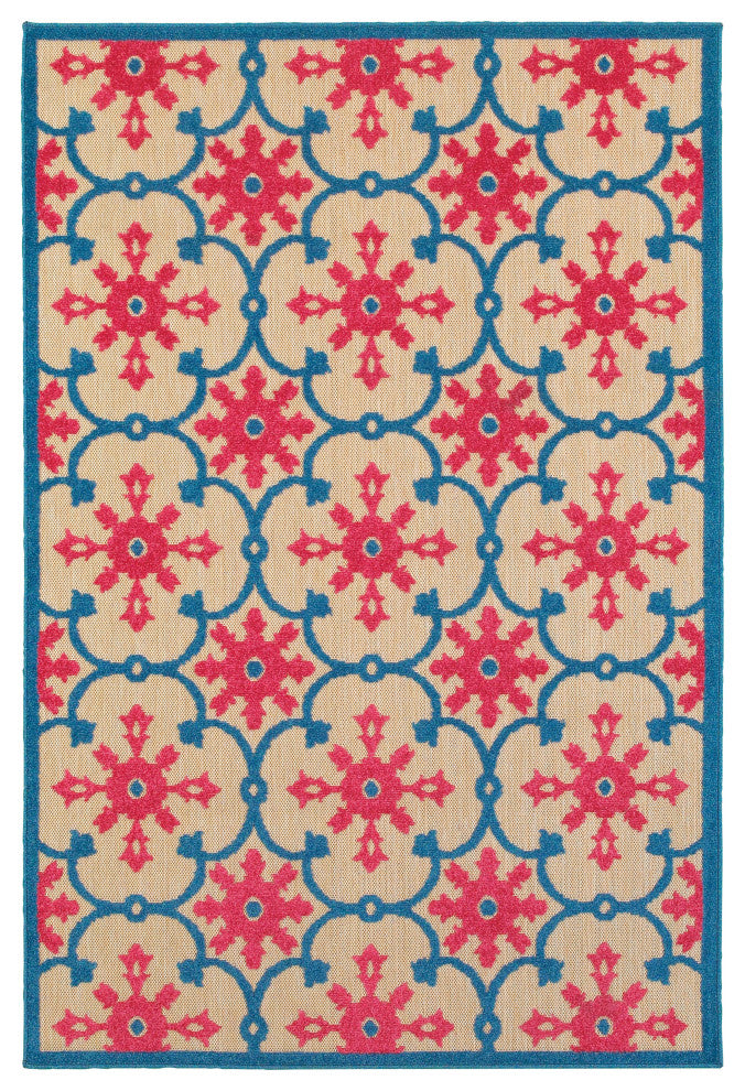Oriental Weavers Cayman Sand/ Pink Floral Indoor/Outdoor Rug 5'3"X7'6"