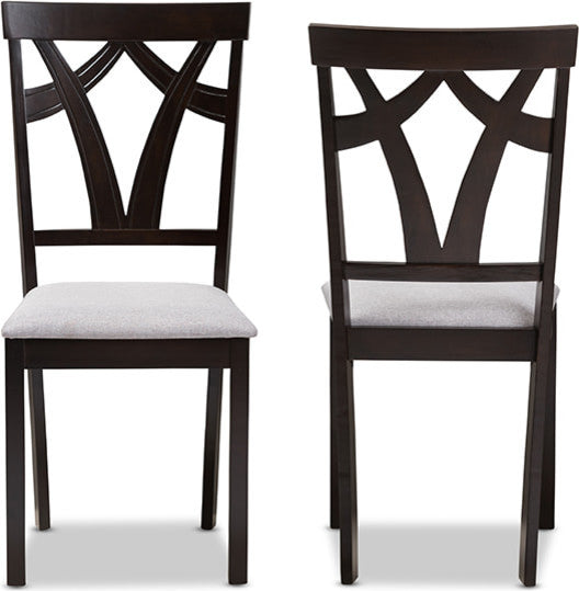 Sylvia Modern Gray Fabric and Dark Brown Finished Dining Chair, Set of 2