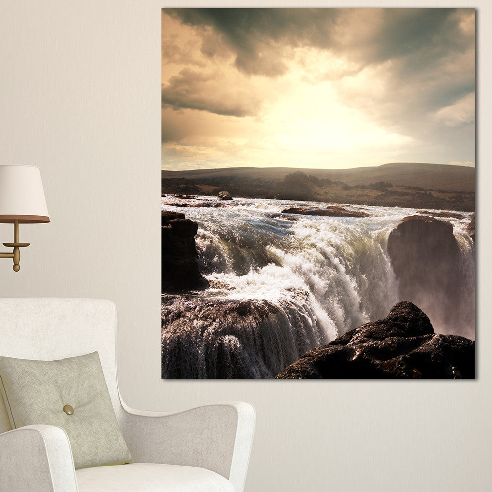 White Waterfalls in Iceland, Large Seashore Canvas Print, 30"x40"