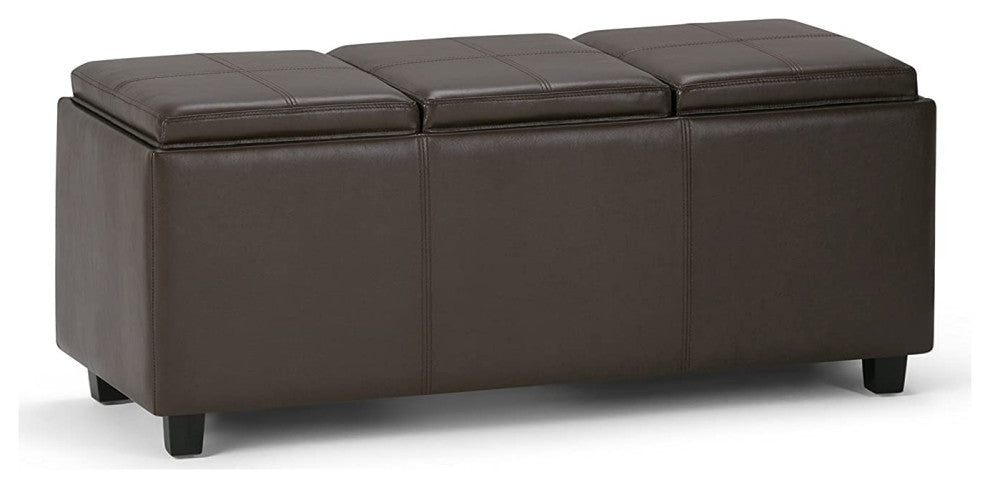 Modern Storage Ottoman, 3 Cushioned Flip Over Serving Trays, Chocolate Brown