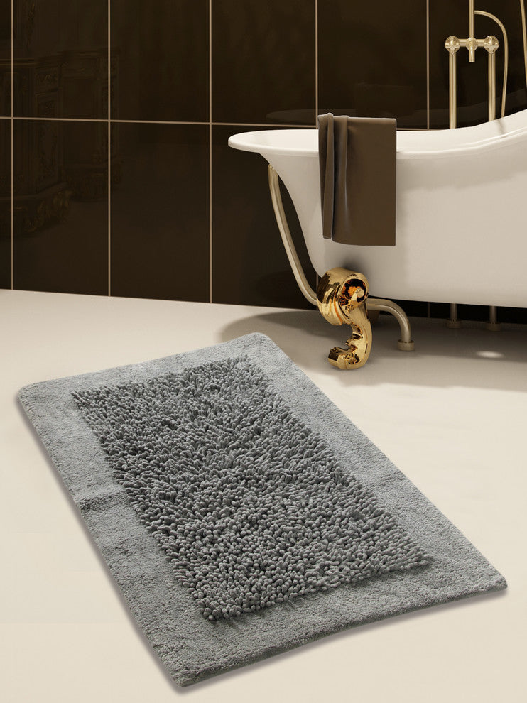 Bath Rug Cotton and Chenille Tufted, 2 Piece Set, 24"x17" and 34"x21", Gray
