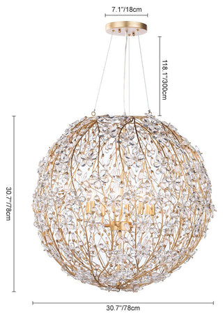Modern Luxury Floral Globe Sphere Crystal Chandelier, 8-Light
