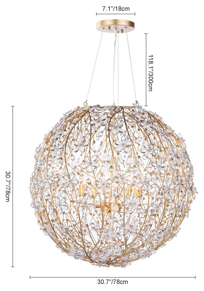 Modern Luxury Floral Globe Sphere Crystal Chandelier, 8-Light