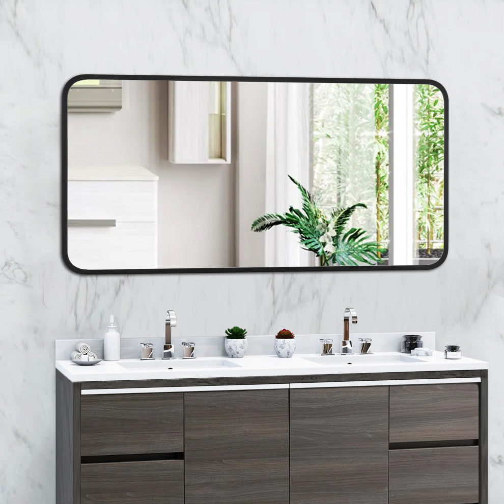 Rounded Rectangular Metal Framed Bathroom Vanity Mirror, 20"x40"