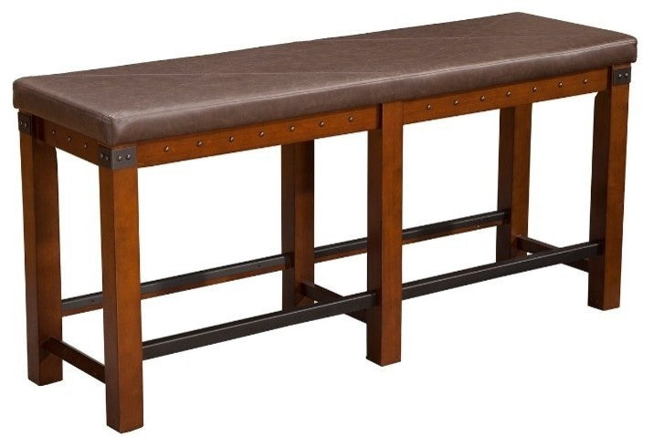 Wooden Counter Height Dining Bench With Nailhead Trim Design Brown