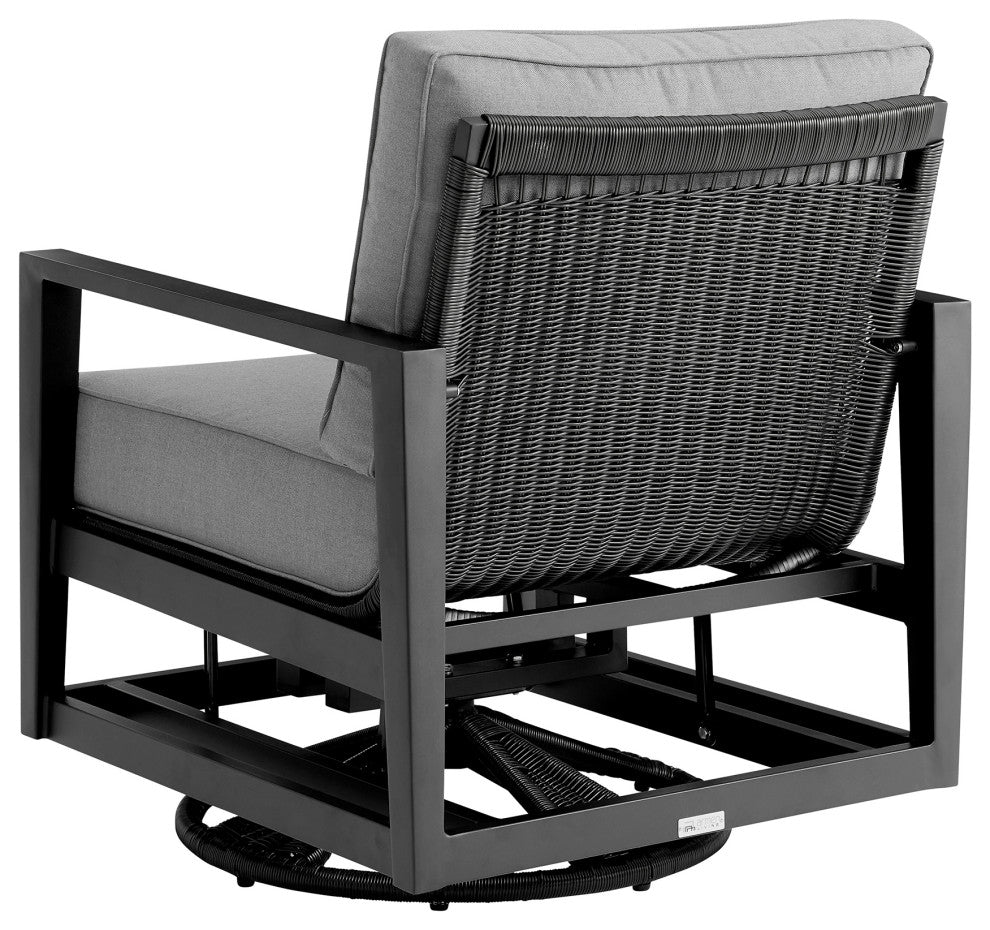 Grand 5 Piece Black Aluminum Outdoor Seating Set With Dark Gray Cushions