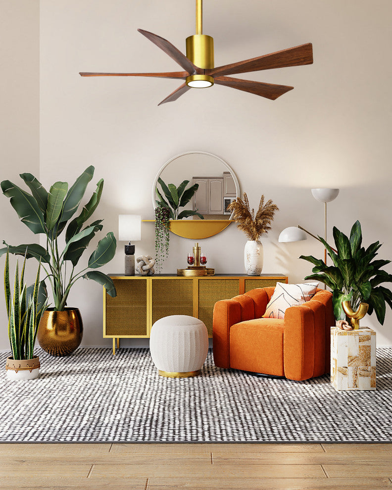 Patricia-5 5-Blade Ceiling Fan, LED Light Kit, Brushed Brass/Walnut Tone, 60