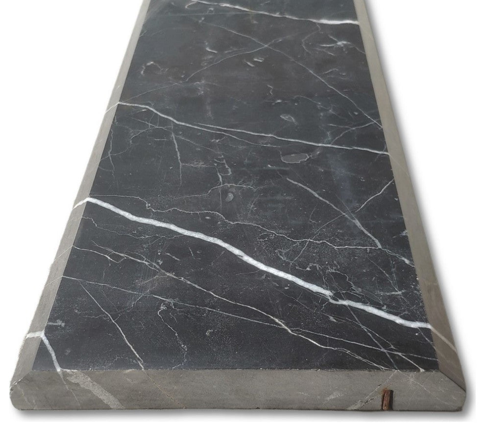 Nero Marquina Black Marble 6x36 Saddle Threshold Beveled Tile Honed, 1 piece