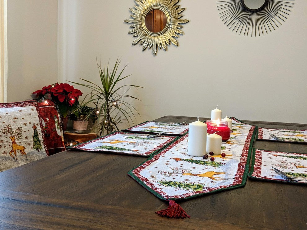 Winter Forest Reindeer Vintage Woven Tapestry Table Runners 13x53, 13x90