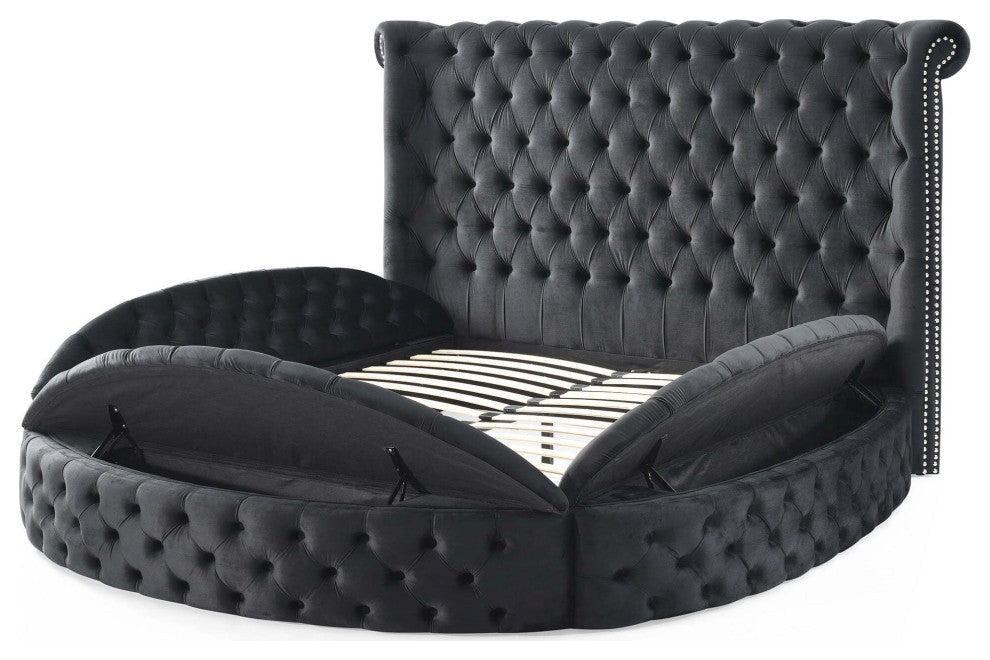 Better Home Products Elizabeth Upholstered Round Storage King Bed in Black