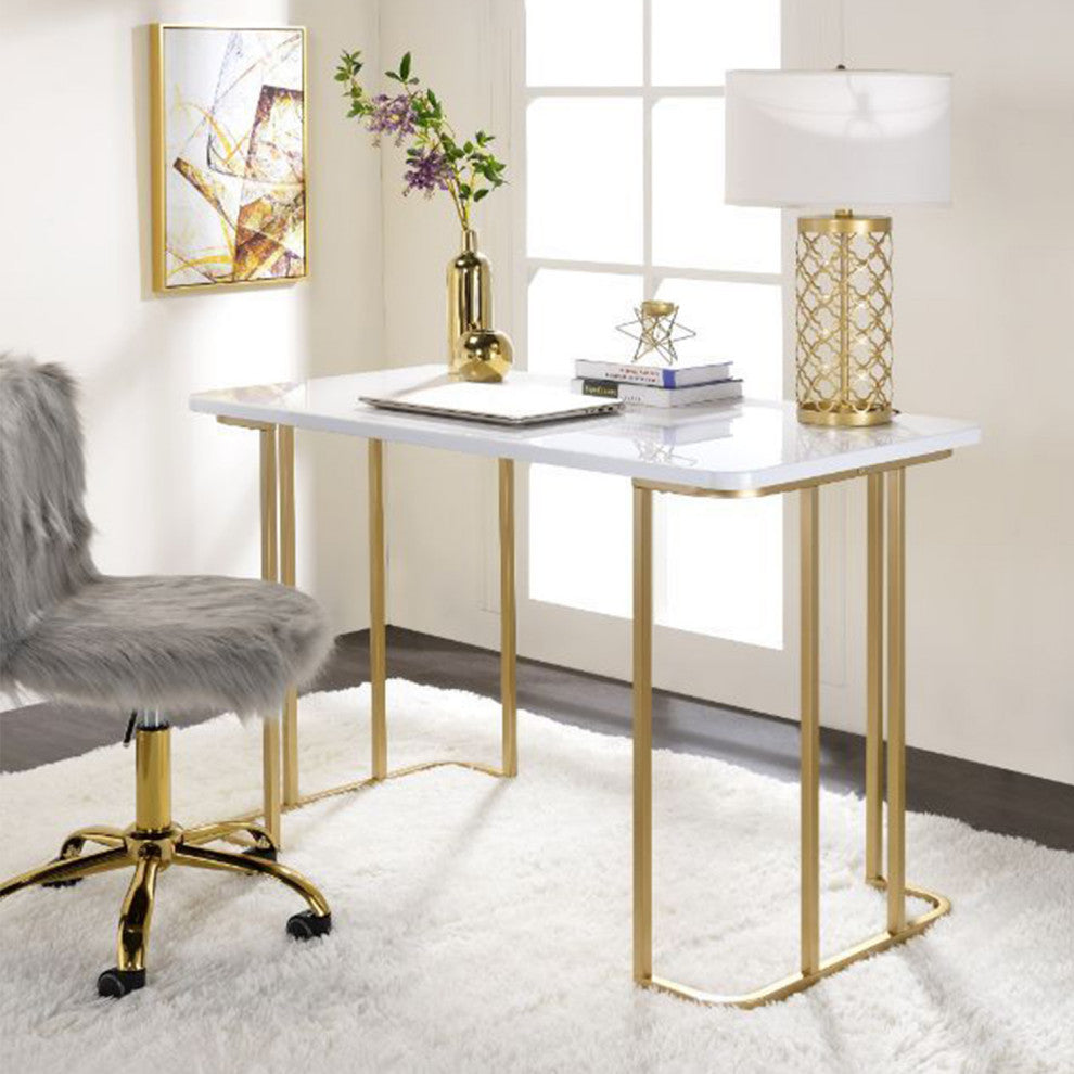 Writing Desk With Gold Base, White