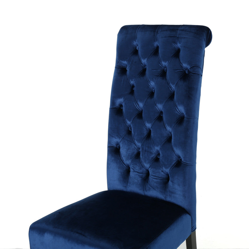 GDF Studio Leona Tall Back Tufted New Velvet Dining Chairs, Set of 2, Navy Blue