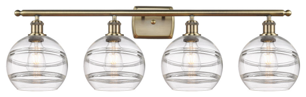 Ballston-Rochester 4-Light 38" Bath Vanity Light, Antique Brass, Clear