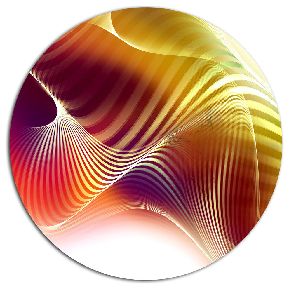Yellow Abstract Warm Fractal Design, Abstract Disc Metal Artwork, 23"