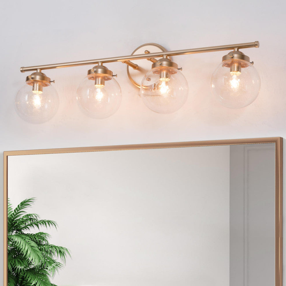 LALUZ 4-Light Matte Gold and Seeded Glass Modern Bathroom Vanity Light