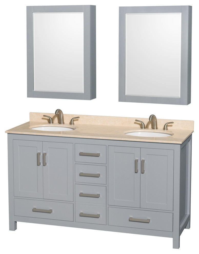 Wyndham WCS141460DGYIVUNOMED 60 inch Vanity in Gray with Ivory Marble and Round