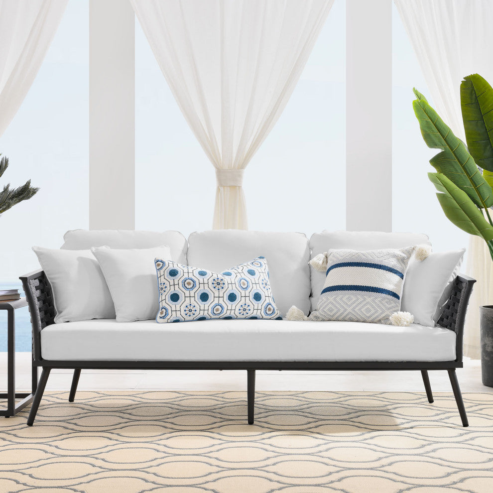 Lounge Sofa, White, Aluminum, Modern, Outdoor Patio Bistro Garden Hospitality