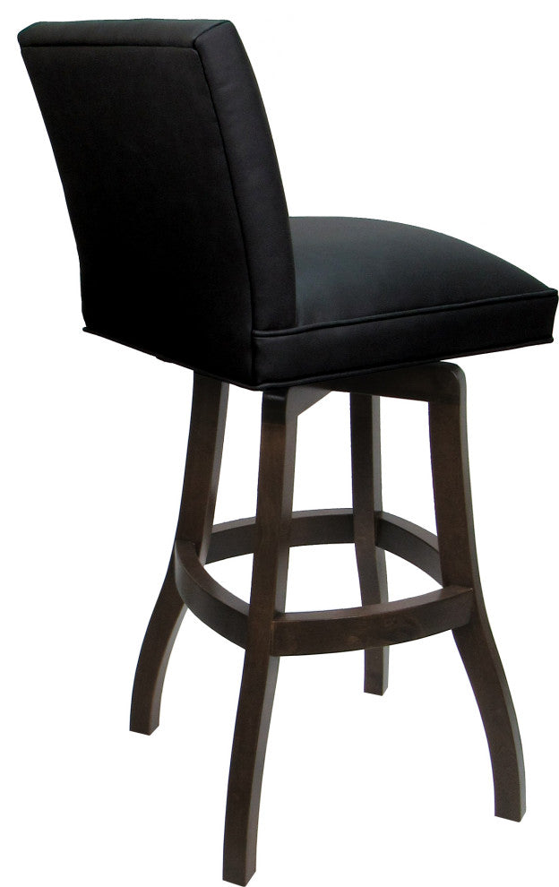 Swivel Wood Counter, Bar or Extra Tall Stool - Sommerville on S-Base, Black Vinyl - Dark Walnut, 26"