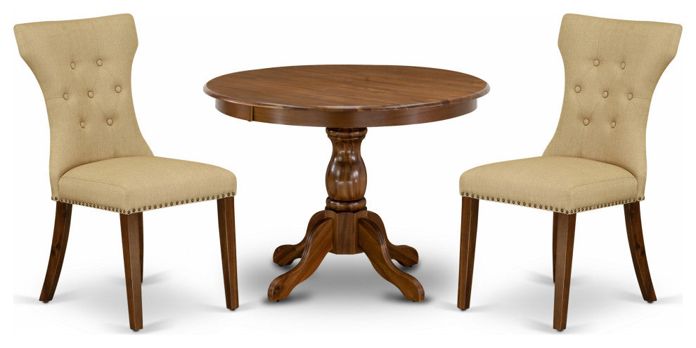 3Pc Kitchen Set, Acacia Walnut Breakfast Table, 2 Brown Chairs, Acacia Walnut