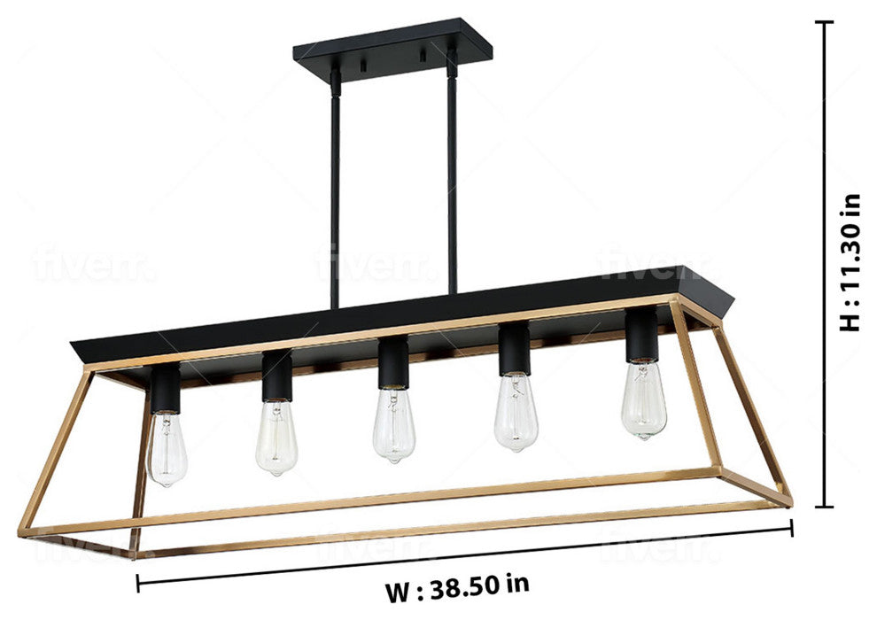 Paulino 5 Light Pendant, Brushed Gold and Matte Black
