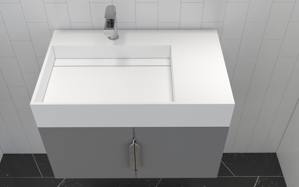 CastelloUSA Amazon 30" Left Wall Mounted Bathroom Vanity Set, Gray, White Top, Chrome Handles