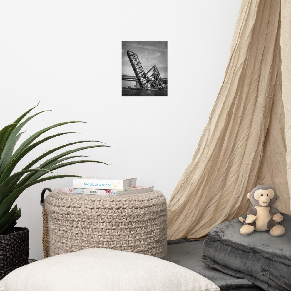 Modern Industrial Wall Decor: Train Drawbridge 2 Black & White Photo, 8" X 10"