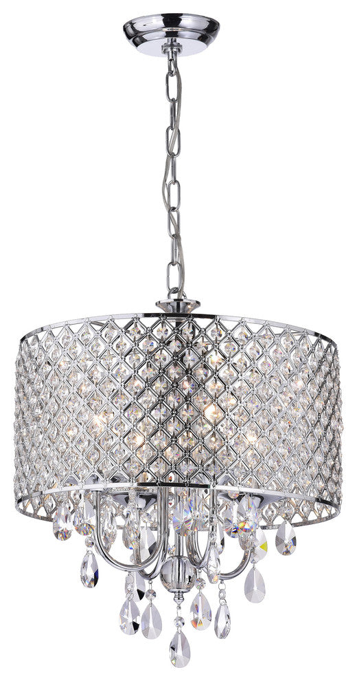 Marya 4-Light Chrome Round Beaded Drum Chandelier Hanging Crystals Glam