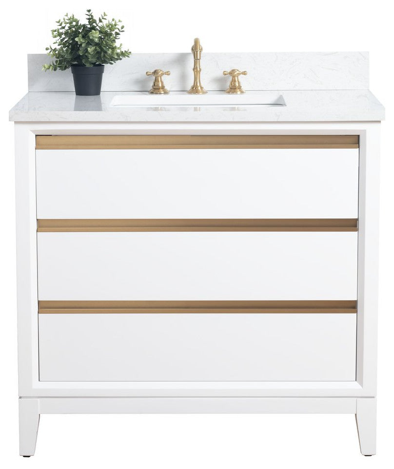 Vanity Art Bathroom Vanity With Sink, White, 36" Single
