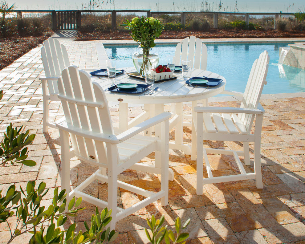 POLYWOOD Classic Adirondack 5-Piece Round Farmhouse Dining Set, Sand
